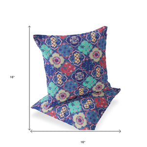 Homeroots Set Of Two 16" X 16" Blue And Green Blown Seam Floral Indoor Outdoor Throw Pillow  Polyester 535415