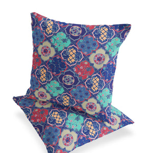 Homeroots Set Of Two 16" X 16" Blue And Green Blown Seam Floral Indoor Outdoor Throw Pillow  Polyester 535415