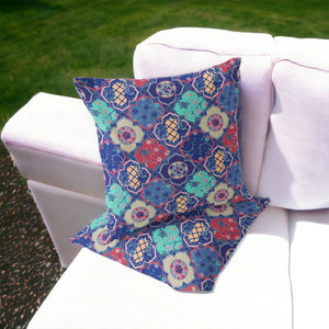 Homeroots Set Of Two 16" X 16" Blue And Green Blown Seam Floral Indoor Outdoor Throw Pillow  Polyester 535415