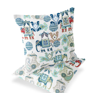 Homeroots Set Of Two 16" X 16" Blue And White Elephant Blown Seam Eclectic Indoor Outdoor Throw Pillow  Polyester 535416