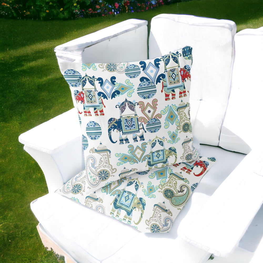 Homeroots Set Of Two 16" X 16" Blue And White Elephant Blown Seam Eclectic Indoor Outdoor Throw Pillow  Polyester 535416