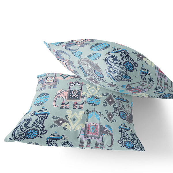 Homeroots Set Of Two 16" X 16" Gray And Pink Elephant Blown Seam Eclectic Indoor Outdoor Throw Pillow  Polyester 535417