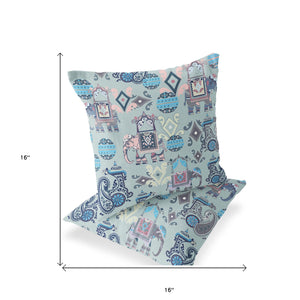 Homeroots Set Of Two 16" X 16" Gray And Pink Elephant Blown Seam Eclectic Indoor Outdoor Throw Pillow  Polyester 535417