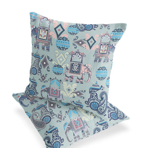 Homeroots Set Of Two 16" X 16" Gray And Pink Elephant Blown Seam Eclectic Indoor Outdoor Throw Pillow  Polyester 535417