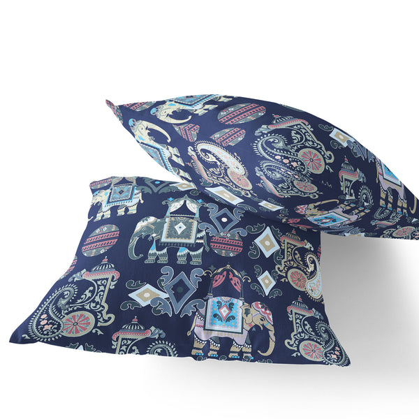 Homeroots Set Of Two 16" X 16" Blue And Gray Elephant Blown Seam Eclectic Indoor Outdoor Throw Pillow  Polyester 535418