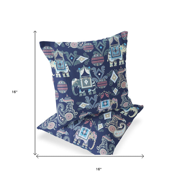Homeroots Set Of Two 16" X 16" Blue And Gray Elephant Blown Seam Eclectic Indoor Outdoor Throw Pillow  Polyester 535418
