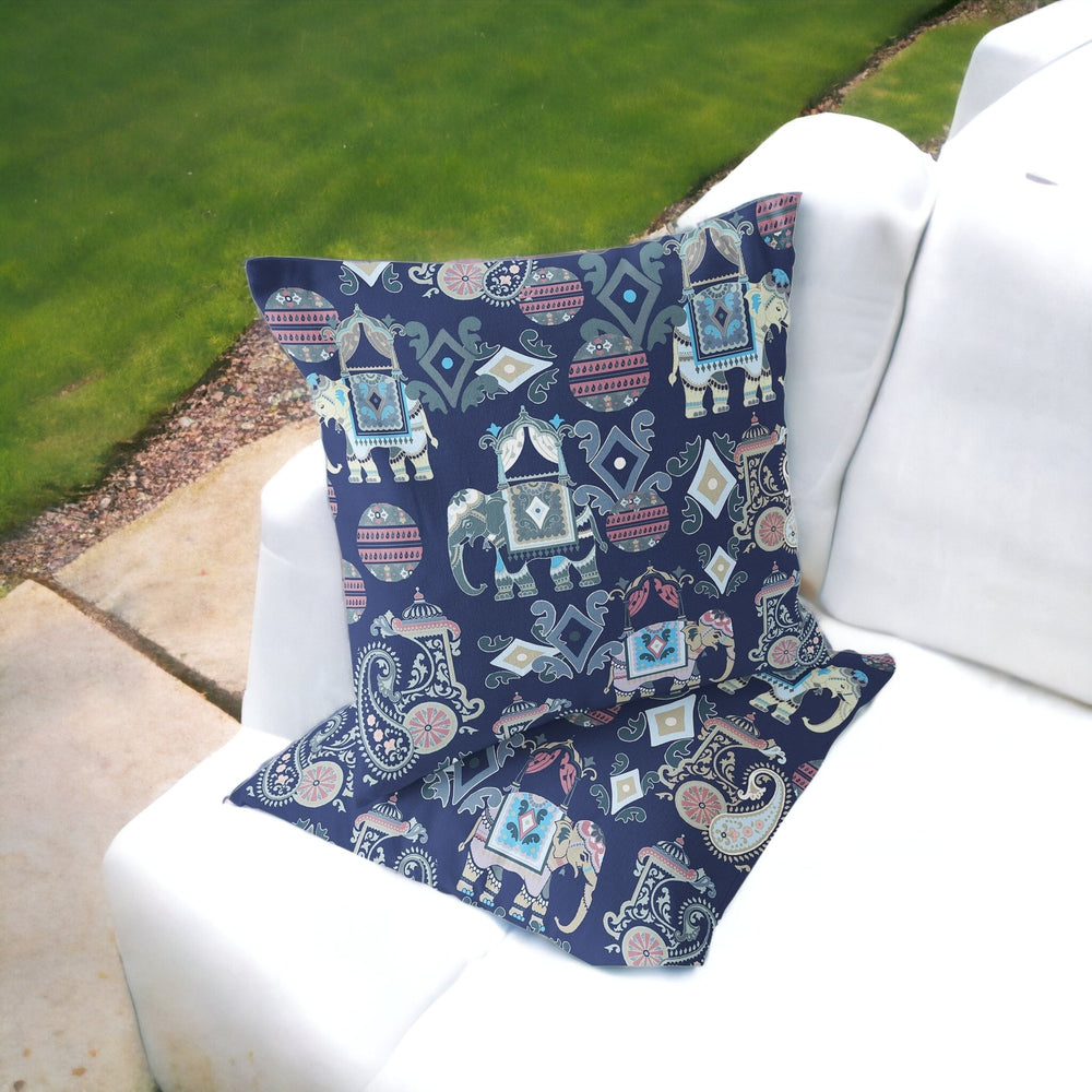 Homeroots Set Of Two 16" X 16" Blue And Gray Elephant Blown Seam Eclectic Indoor Outdoor Throw Pillow  Polyester 535418