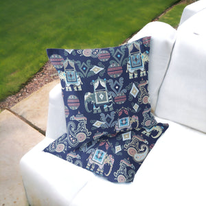Homeroots Set Of Two 16" X 16" Blue And Gray Elephant Blown Seam Eclectic Indoor Outdoor Throw Pillow  Polyester 535418