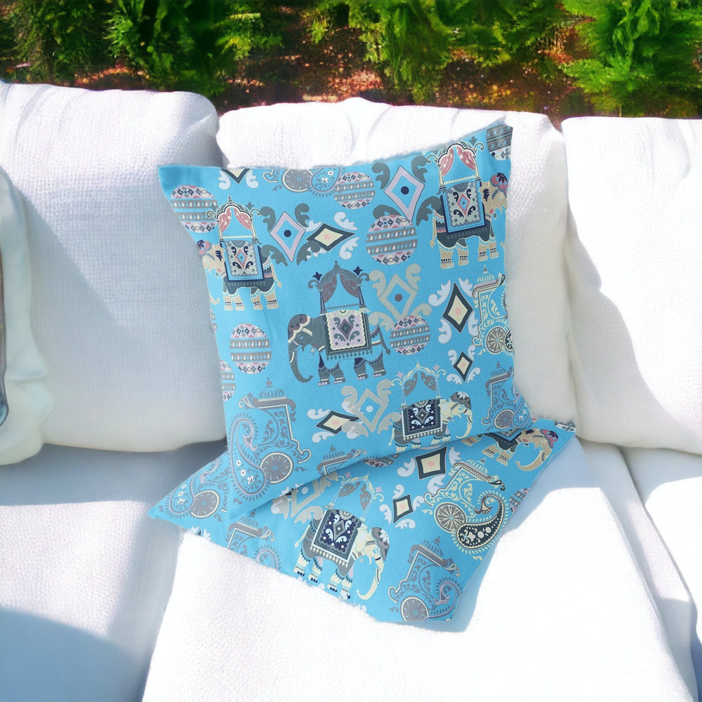Homeroots Set Of Two 16" X 16" Blue And Gray Elephant Blown Seam Eclectic Indoor Outdoor Throw Pillow  Polyester 535419