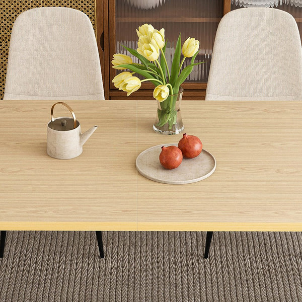 English Elm 63-Inch Farmhouse Industrial Dining Table Set With 4 Beige Chairs - Rustic Charm For Dining & Patio W2699S00065