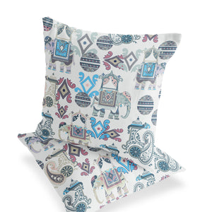 Homeroots Set Of Two 16" X 16" Beige And Blue Elephant Blown Seam Eclectic Indoor Outdoor Throw Pillow  Polyester 535420