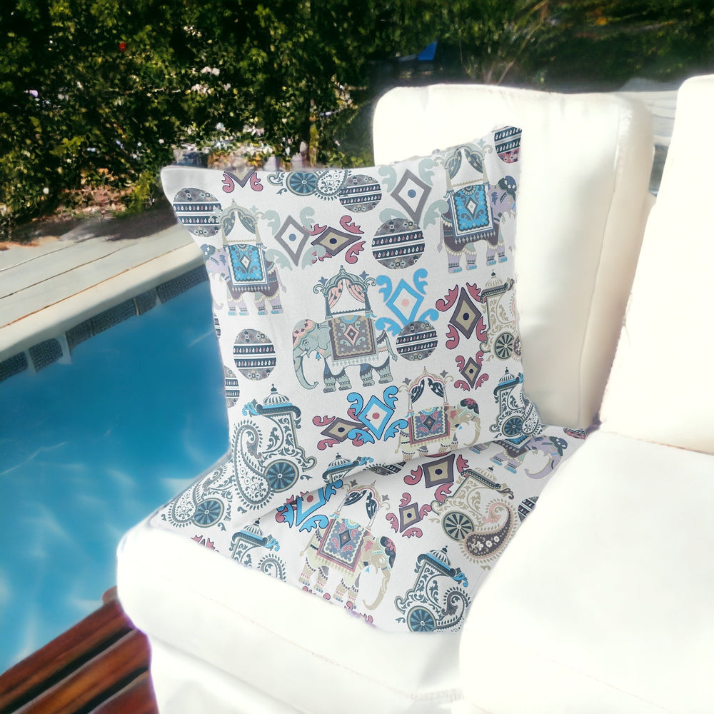 Homeroots Set Of Two 16" X 16" Beige And Blue Elephant Blown Seam Eclectic Indoor Outdoor Throw Pillow  Polyester 535420