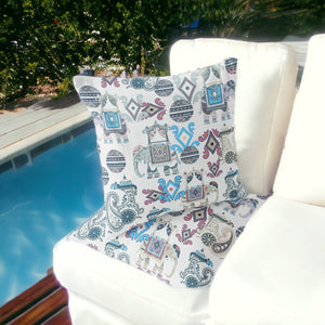 Homeroots Set Of Two 16" X 16" Beige And Blue Elephant Blown Seam Eclectic Indoor Outdoor Throw Pillow  Polyester 535420