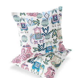 Homeroots Set Of Two 16" X 16" Pink And White Elephant Blown Seam Eclectic Indoor Outdoor Throw Pillow  Polyester 535421