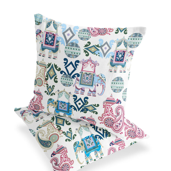 Homeroots Set Of Two 16" X 16" Pink And White Elephant Blown Seam Eclectic Indoor Outdoor Throw Pillow  Polyester 535421