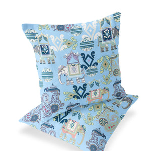 Homeroots Set Of Two 16" X 16" Blue And White Elephant Blown Seam Eclectic Indoor Outdoor Throw Pillow  Polyester 535422