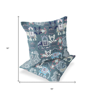 Homeroots Set Of Two 16" X 16" Gray And White Elephant Blown Seam Eclectic Indoor Outdoor Throw Pillow  Polyester 535423