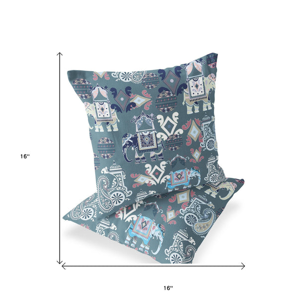 Homeroots Set Of Two 16" X 16" Gray And White Elephant Blown Seam Eclectic Indoor Outdoor Throw Pillow  Polyester 535423