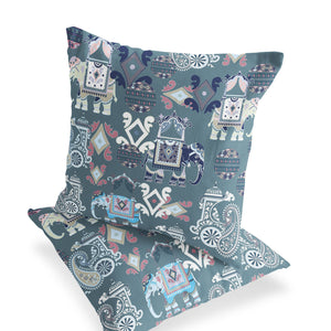 Homeroots Set Of Two 16" X 16" Gray And White Elephant Blown Seam Eclectic Indoor Outdoor Throw Pillow  Polyester 535423