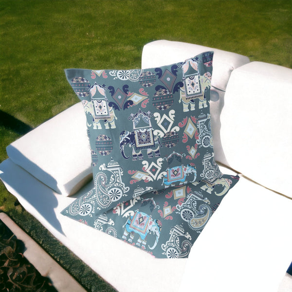 Homeroots Set Of Two 16" X 16" Gray And White Elephant Blown Seam Eclectic Indoor Outdoor Throw Pillow  Polyester 535423