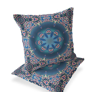 Homeroots Set Of Two 16" X 16" Blue And Pink Blown Seam Floral Indoor Outdoor Throw Pillow  Polyester 535424