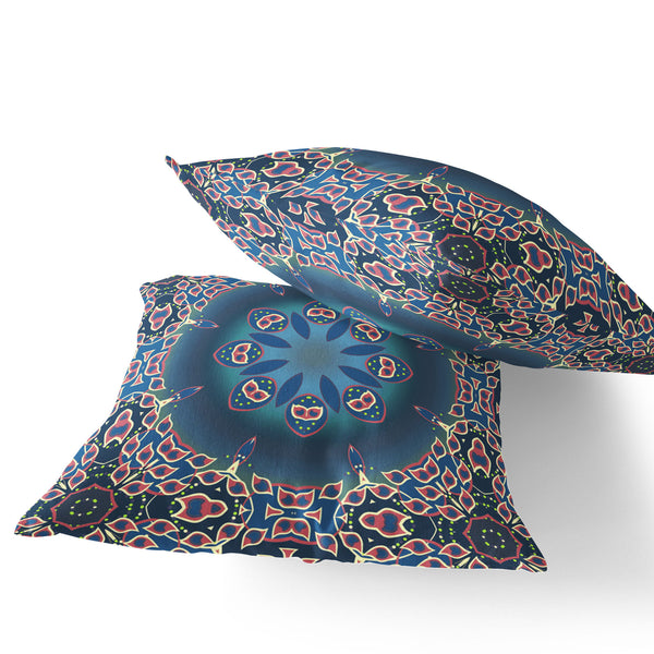 Homeroots Set Of Two 16" X 16" Blue And Pink Blown Seam Floral Indoor Outdoor Throw Pillow  Polyester 535424