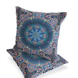 Homeroots Set Of Two 16" X 16" Blue And Pink Blown Seam Floral Indoor Outdoor Throw Pillow  Polyester 535424