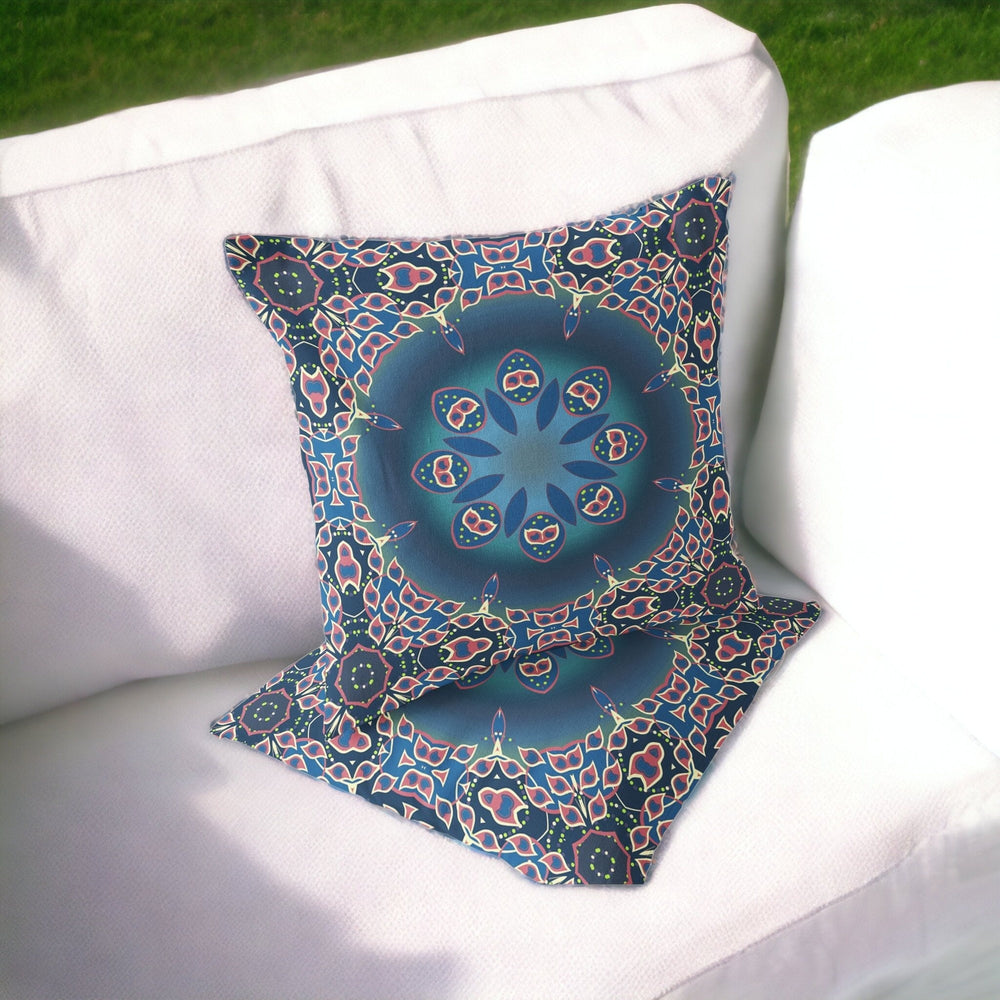 Homeroots Set Of Two 16" X 16" Blue And Pink Blown Seam Floral Indoor Outdoor Throw Pillow  Polyester 535424