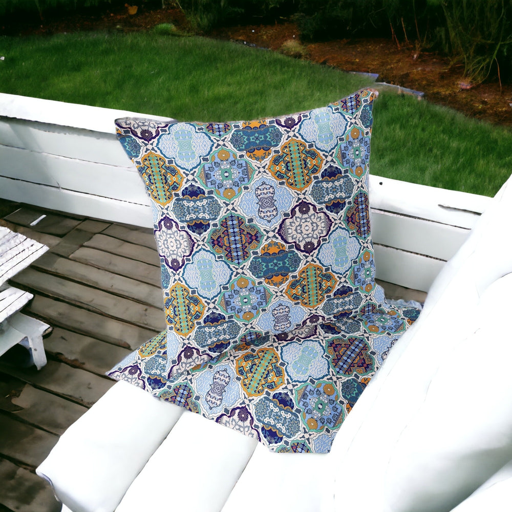 Homeroots Set Of Two 16" X 16" Blue And Orange Blown Seam Floral Indoor Outdoor Throw Pillow  Polyester 535425