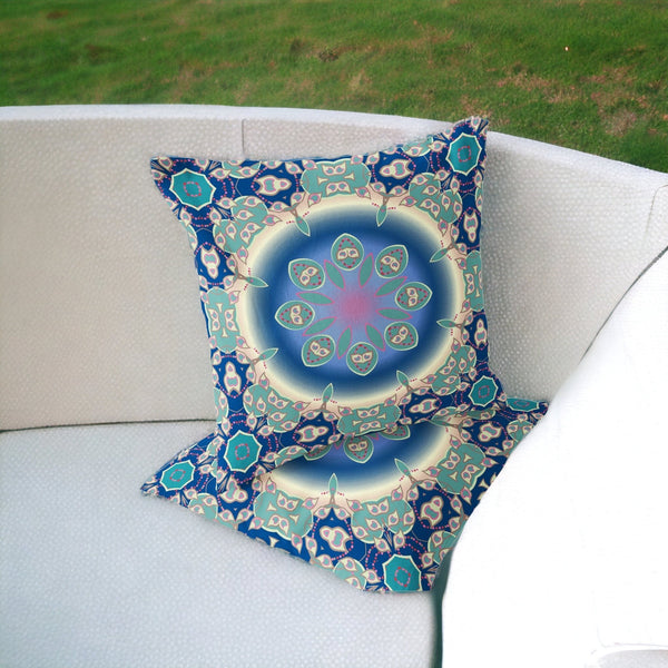 Homeroots Set Of Two 16" X 16" Blue And Green Blown Seam Floral Indoor Outdoor Throw Pillow  Polyester 535426