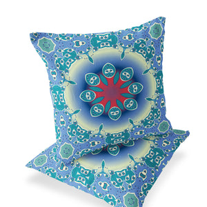 Homeroots Set Of Two 16" X 16" Blue And Green Blown Seam Floral Indoor Outdoor Throw Pillow  Polyester 535427