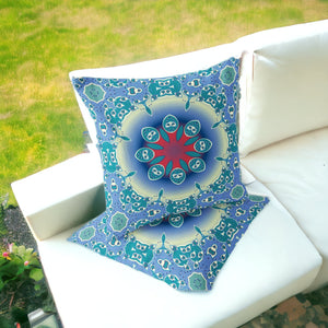 Homeroots Set Of Two 16" X 16" Blue And Green Blown Seam Floral Indoor Outdoor Throw Pillow  Polyester 535427