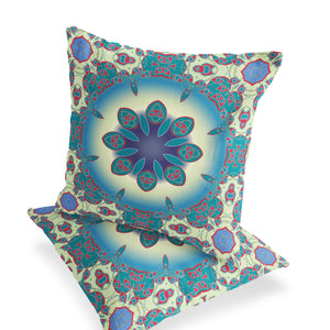 Homeroots Set Of Two 16" X 16" Green And Yellow Blown Seam Floral Indoor Outdoor Throw Pillow  Polyester 535429