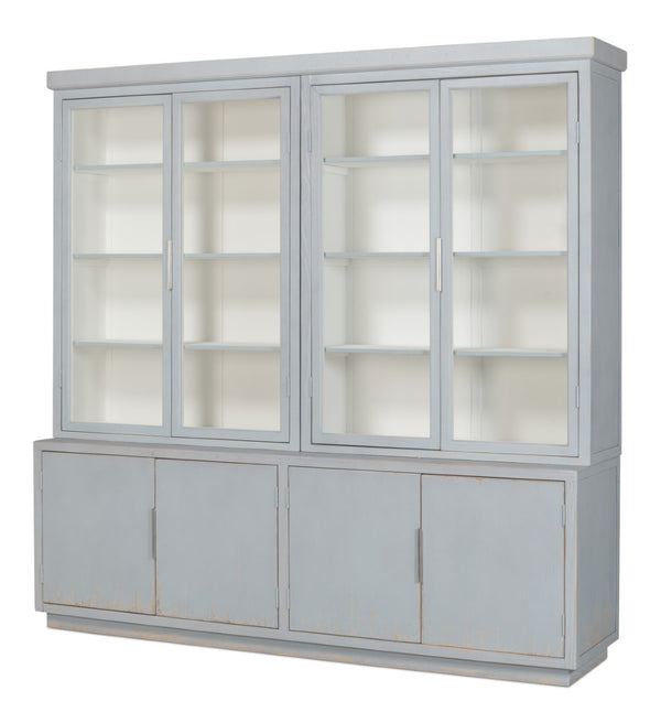 Sarreid Maldives 4 Door Bookcase In Eros Blue - Stylish Oak Storage Solution For Your Modern Home Decor Blue  53543