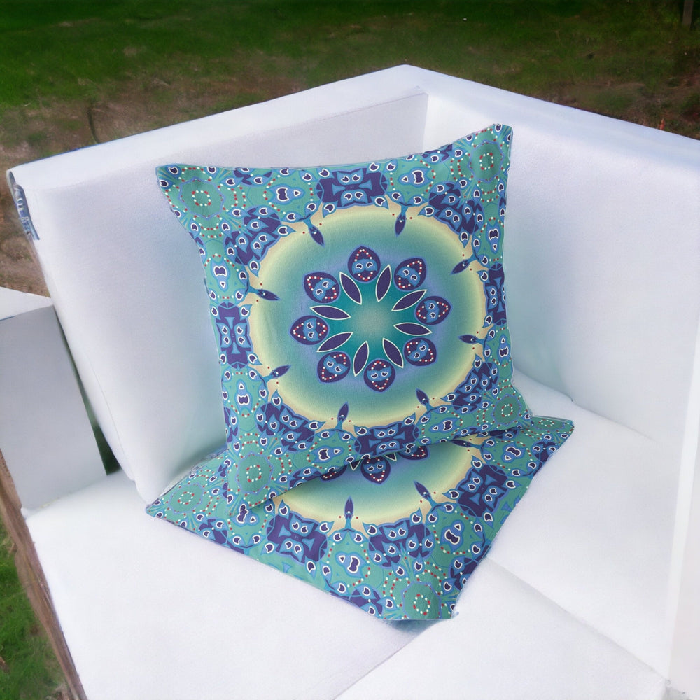 Homeroots Set Of Two 16" X 16" Blue And Purple Blown Seam Floral Indoor Outdoor Throw Pillow  Polyester 535430