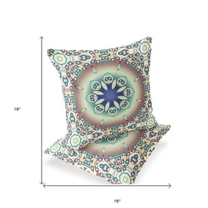 Homeroots Set Of Two 16" X 16" Beige And Blue Blown Seam Floral Indoor Outdoor Throw Pillow  Polyester 535431