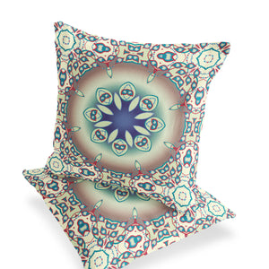 Homeroots Set Of Two 16" X 16" Beige And Blue Blown Seam Floral Indoor Outdoor Throw Pillow  Polyester 535431