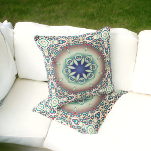 Homeroots Set Of Two 16" X 16" Beige And Blue Blown Seam Floral Indoor Outdoor Throw Pillow  Polyester 535431