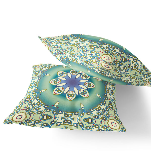 Homeroots Set Of Two 16" X 16" Beige And Green Blown Seam Floral Indoor Outdoor Throw Pillow  Polyester 535432