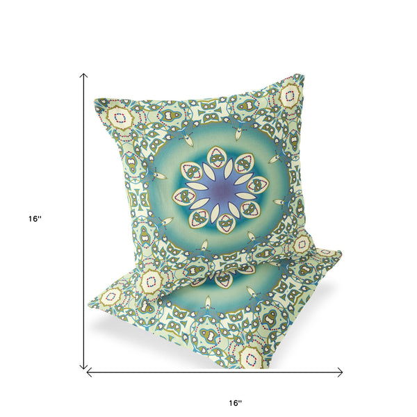 Homeroots Set Of Two 16" X 16" Beige And Green Blown Seam Floral Indoor Outdoor Throw Pillow  Polyester 535432