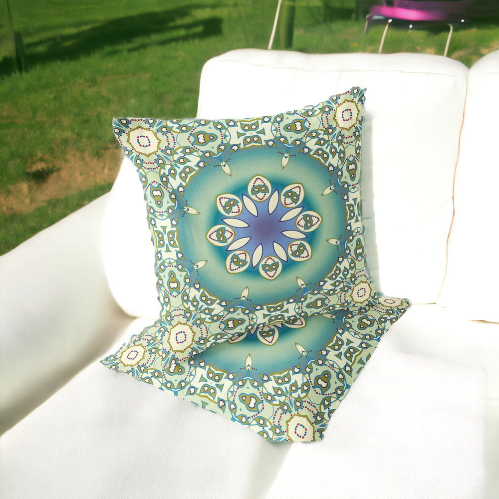 Homeroots Set Of Two 16" X 16" Beige And Green Blown Seam Floral Indoor Outdoor Throw Pillow  Polyester 535432