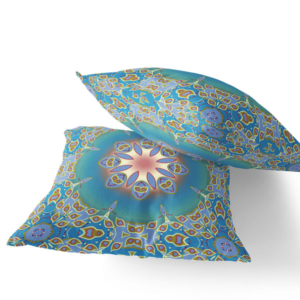 Homeroots Set Of Two 16" X 16" Blue And Green Blown Seam Eclectic Indoor Outdoor Throw Pillow  Polyester 535433