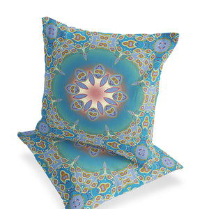 Homeroots Set Of Two 16" X 16" Blue And Green Blown Seam Eclectic Indoor Outdoor Throw Pillow  Polyester 535433