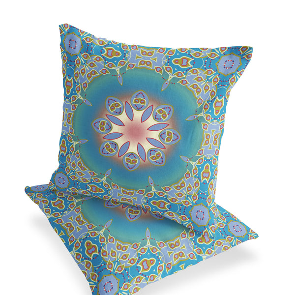 Homeroots Set Of Two 16" X 16" Blue And Green Blown Seam Eclectic Indoor Outdoor Throw Pillow  Polyester 535433