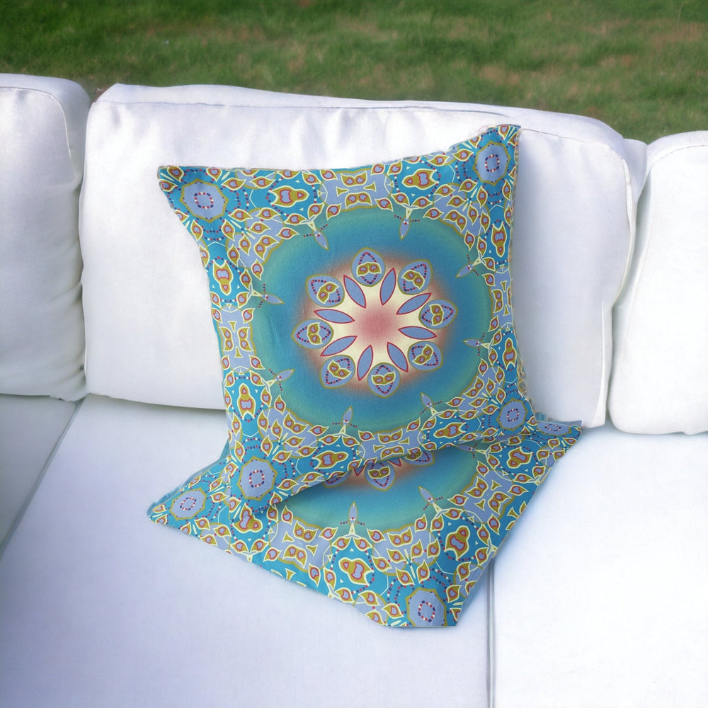 Homeroots Set Of Two 16" X 16" Blue And Green Blown Seam Eclectic Indoor Outdoor Throw Pillow  Polyester 535433