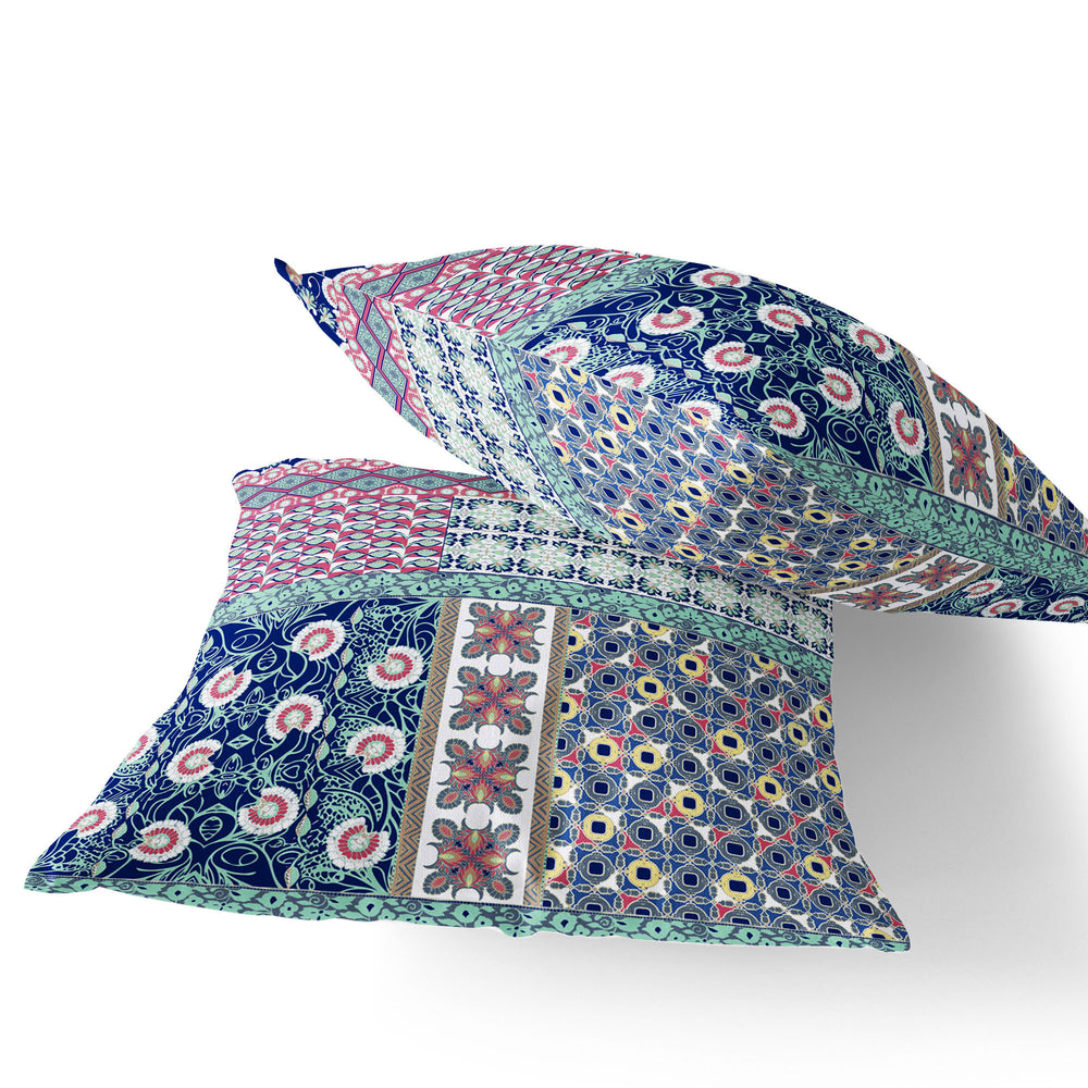 Homeroots Set Of Two 16" X 16" Blue And Pink Blown Seam Floral Indoor Outdoor Throw Pillow  Polyester 535435