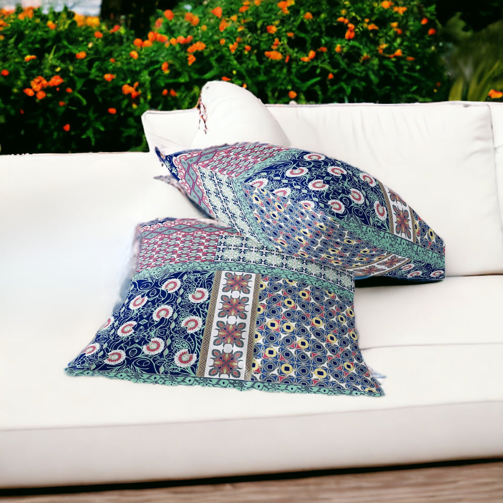Homeroots Set Of Two 16" X 16" Blue And Pink Blown Seam Floral Indoor Outdoor Throw Pillow  Polyester 535435