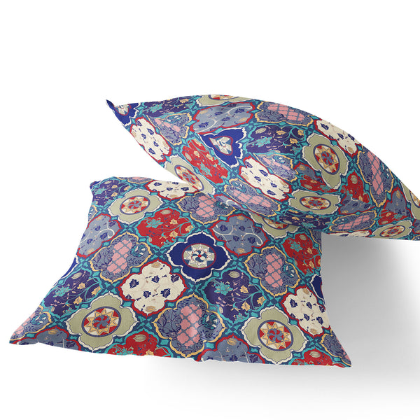 Homeroots Set Of Two 16" X 16" Blue And Green Blown Seam Floral Indoor Outdoor Throw Pillow  Polyester 535436