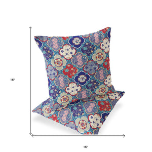 Homeroots Set Of Two 16" X 16" Blue And Green Blown Seam Floral Indoor Outdoor Throw Pillow  Polyester 535436