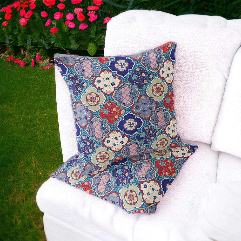 Homeroots Set Of Two 16" X 16" Blue And Green Blown Seam Floral Indoor Outdoor Throw Pillow  Polyester 535436